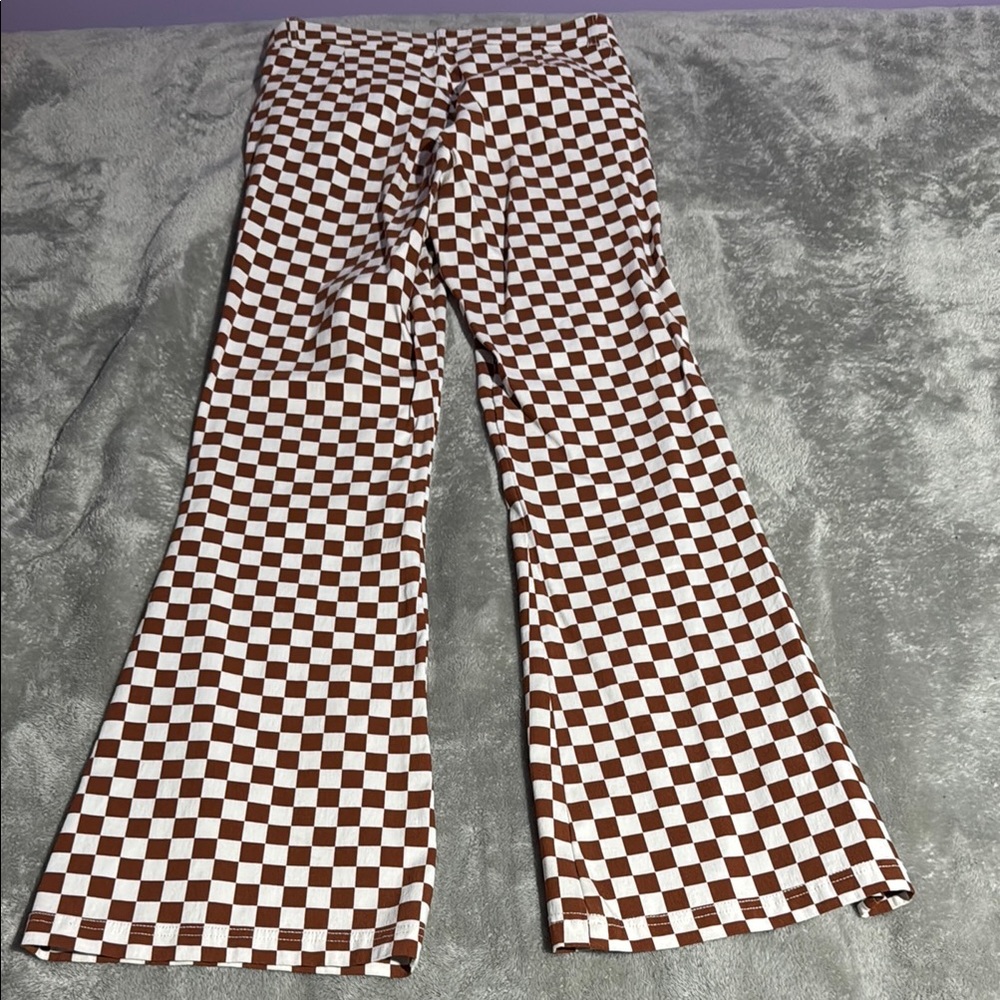 Hollister Flared Brown and White Checkered Women's Pants - Picture 3 of 4